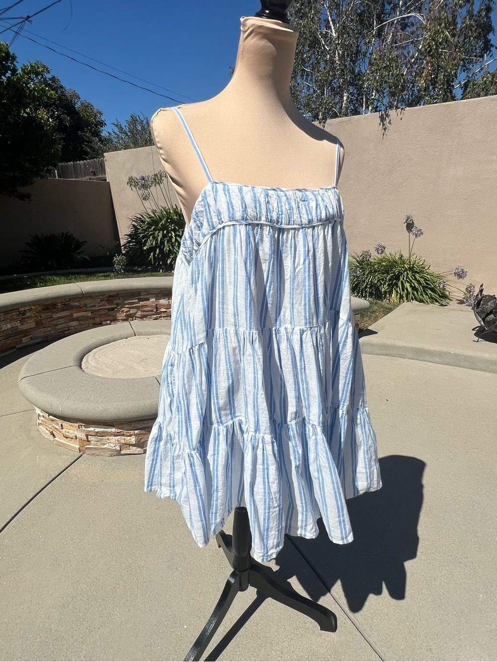 Blue & White Striped 100% Cotton Babydoll Dress XL